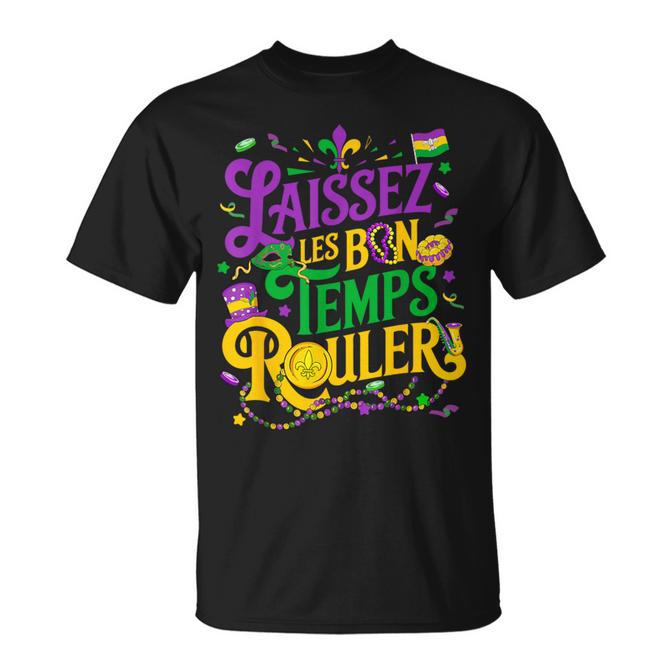 Laissez Les Bon Temps Rouler Mardi Gras Beads Fleur De Lis T-Shirt